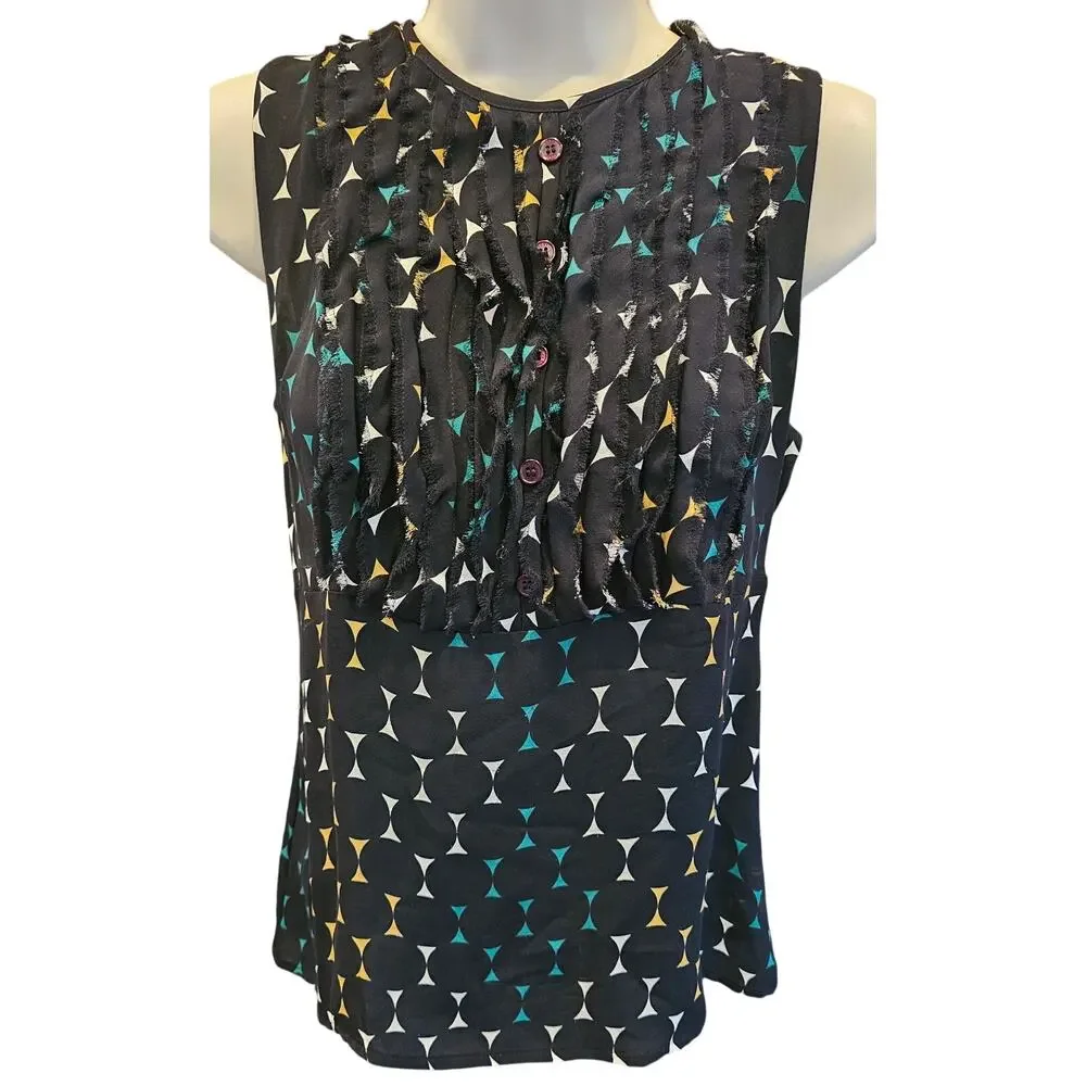 Tory burch 100% silk sz 4 black multicolor polkadot frill ruffle career EUC top
